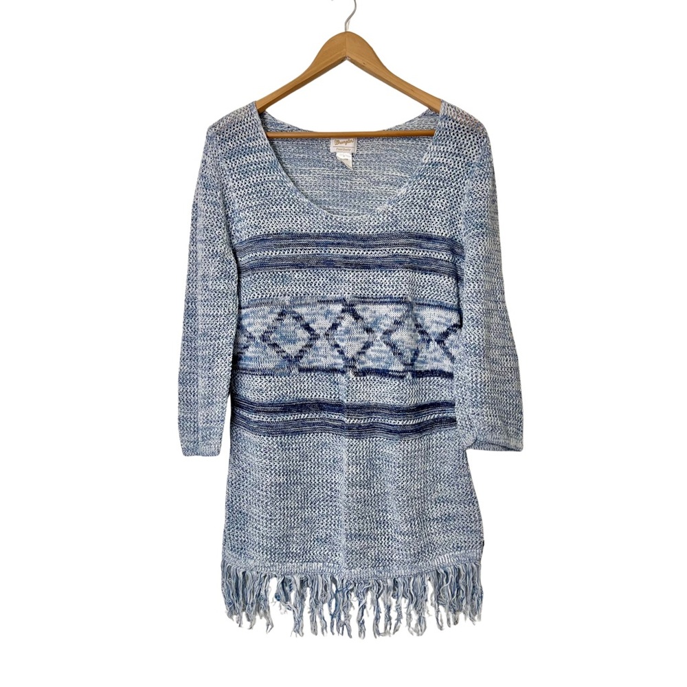 Wrangler Blue Patterned Women's Sweater with Fringe